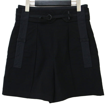 ハイウエスト ショートパンツ / Aライン ベルト付き センターピンタック コットン