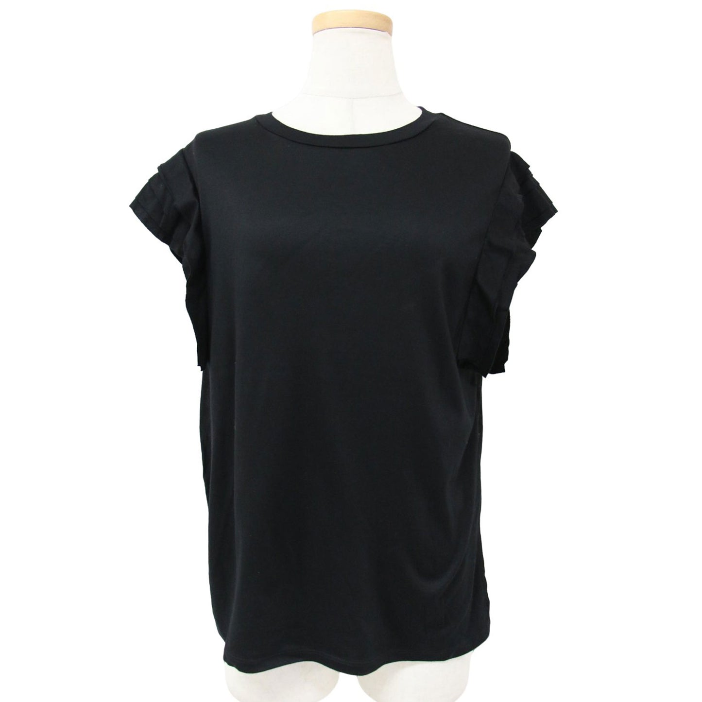 ポイントフリル クルーネック ノースリーブ カットソー / プルオーバー Tシャツ スリット コットン 240719