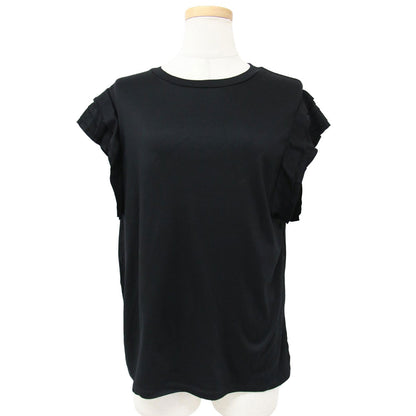 ポイントフリル クルーネック ノースリーブ カットソー / プルオーバー Tシャツ スリット コットン 240719
