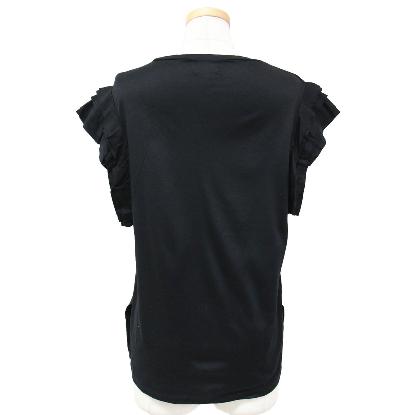 ポイントフリル クルーネック ノースリーブ カットソー / プルオーバー Tシャツ スリット コットン 240719