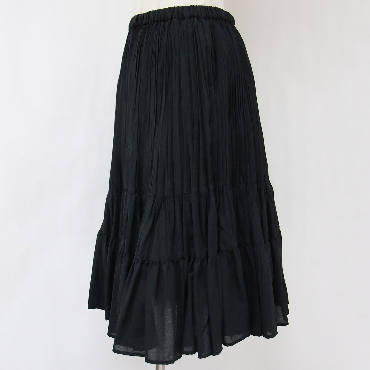 スカート ロング フレア プリーツ ティアード ギャザー ウエストゴム フリル チュール ポリエステル 23春夏 240419