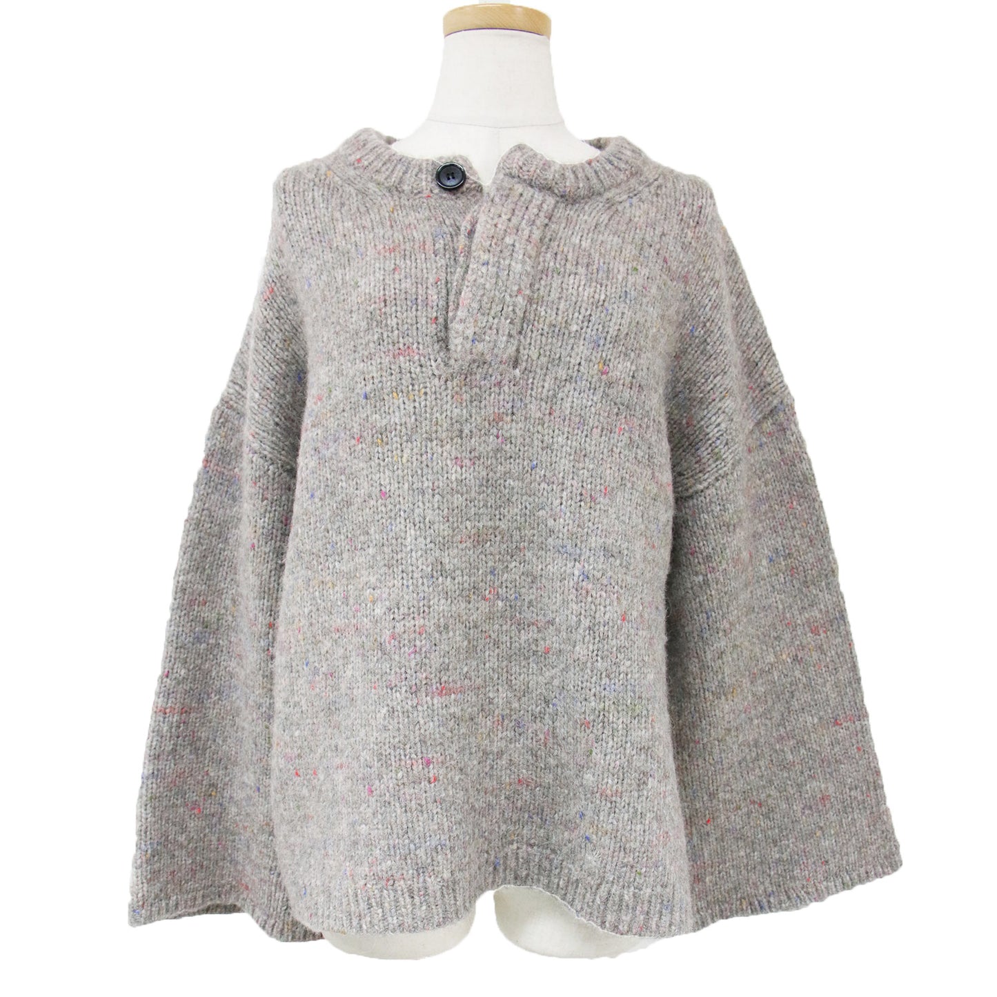 ニット プルオーバー 長袖 ヘンリーネック ワイドスリーブ ウール ブレンド 240206