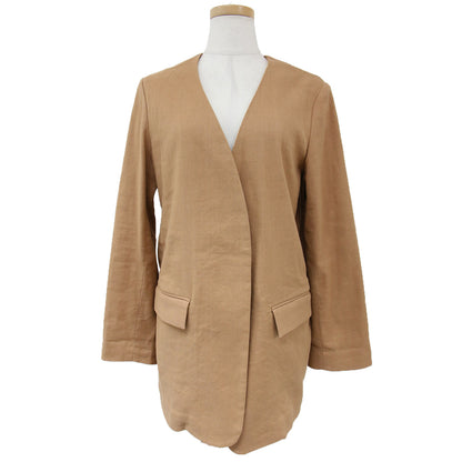 ジャケット ミドル ノーカラー Vネック ホック シンプル コットン 綿 リネン 麻 ポリウレタン 240115