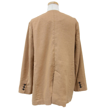 ジャケット ミドル ノーカラー Vネック ホック シンプル コットン 綿 リネン 麻 ポリウレタン 240115