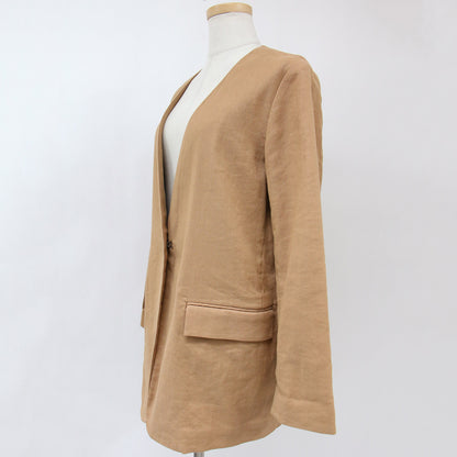 ジャケット ミドル ノーカラー Vネック ホック シンプル コットン 綿 リネン 麻 ポリウレタン 240115