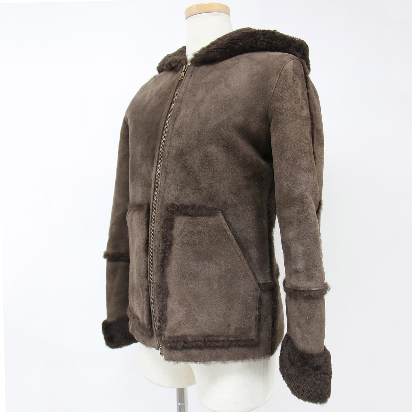 ジャケット アウター ショート フード フーディー ファスナー ムートン スエード ボア ファー 羊革 240212