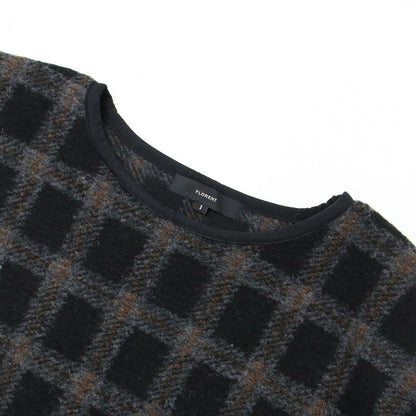 ポンチョ ニット ラウンドネック サイドリボン チェック ウールブレンド 240423