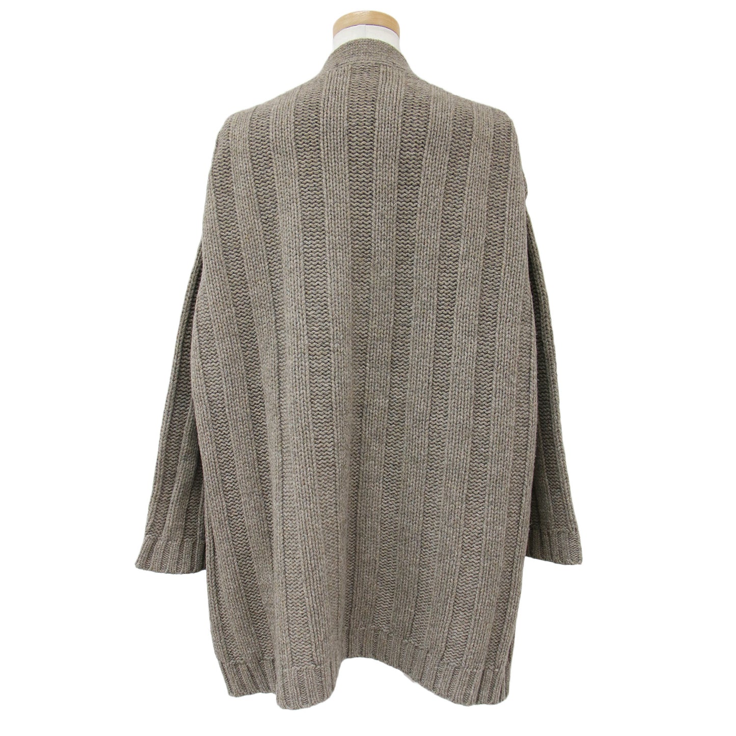 カーディガン ニット ミドル 長袖 ボタンレス ケーブル編み リブ ウール 240508