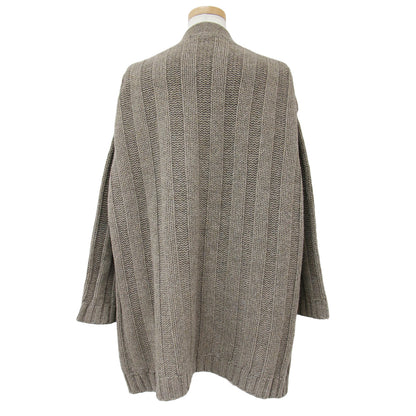 カーディガン ニット ミドル 長袖 ボタンレス ケーブル編み リブ ウール 240508