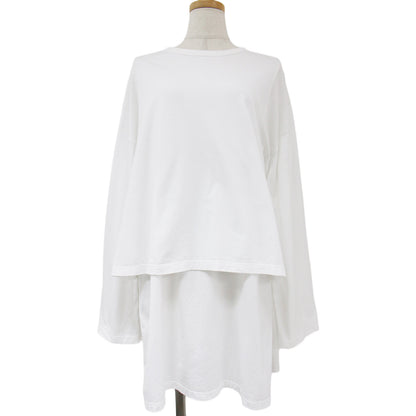 カットソー Tシャツ ロング チュニック丈 長袖 クルーネック レイヤード スリット コットン 240313
