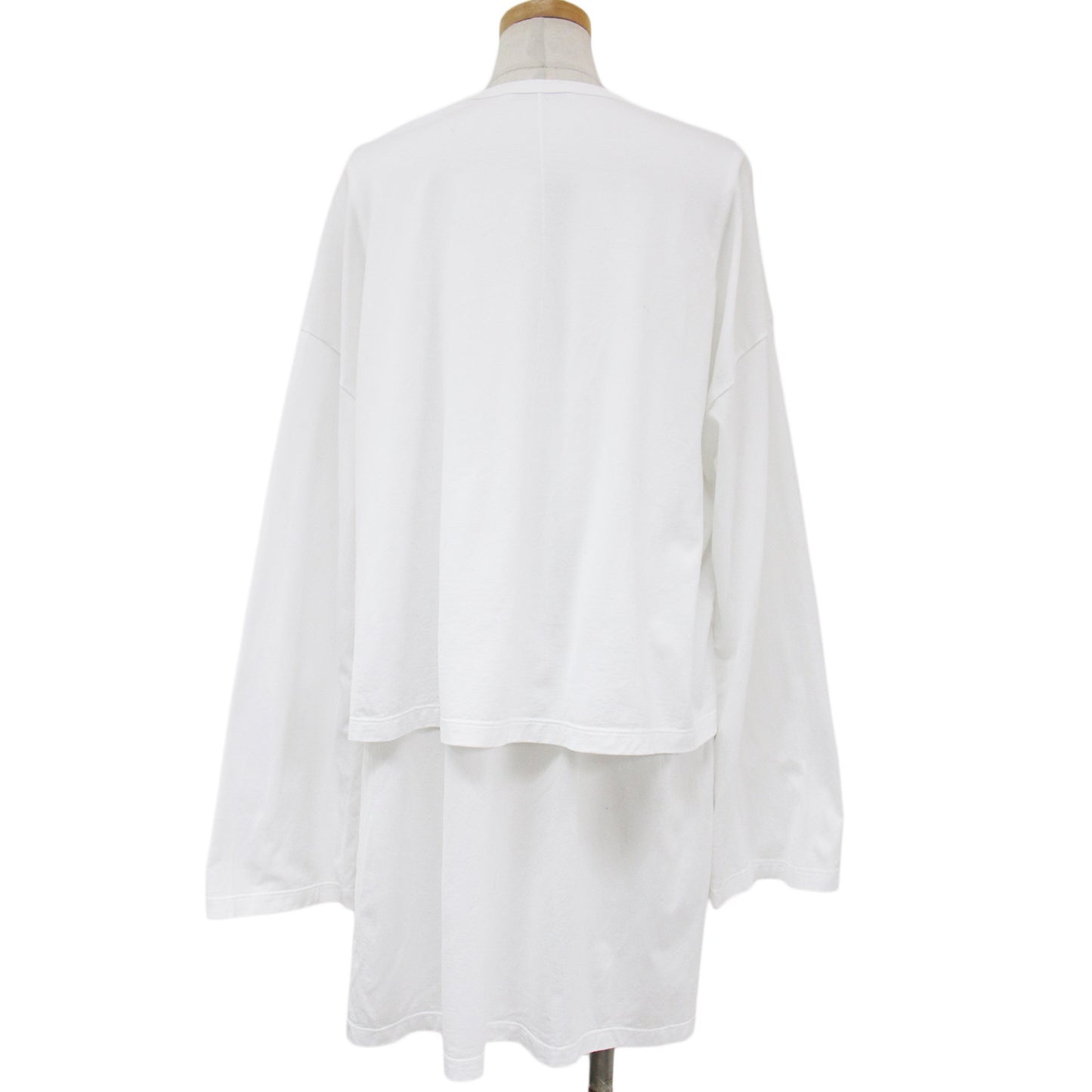 カットソー Tシャツ ロング チュニック丈 長袖 クルーネック レイヤード スリット コットン 240313