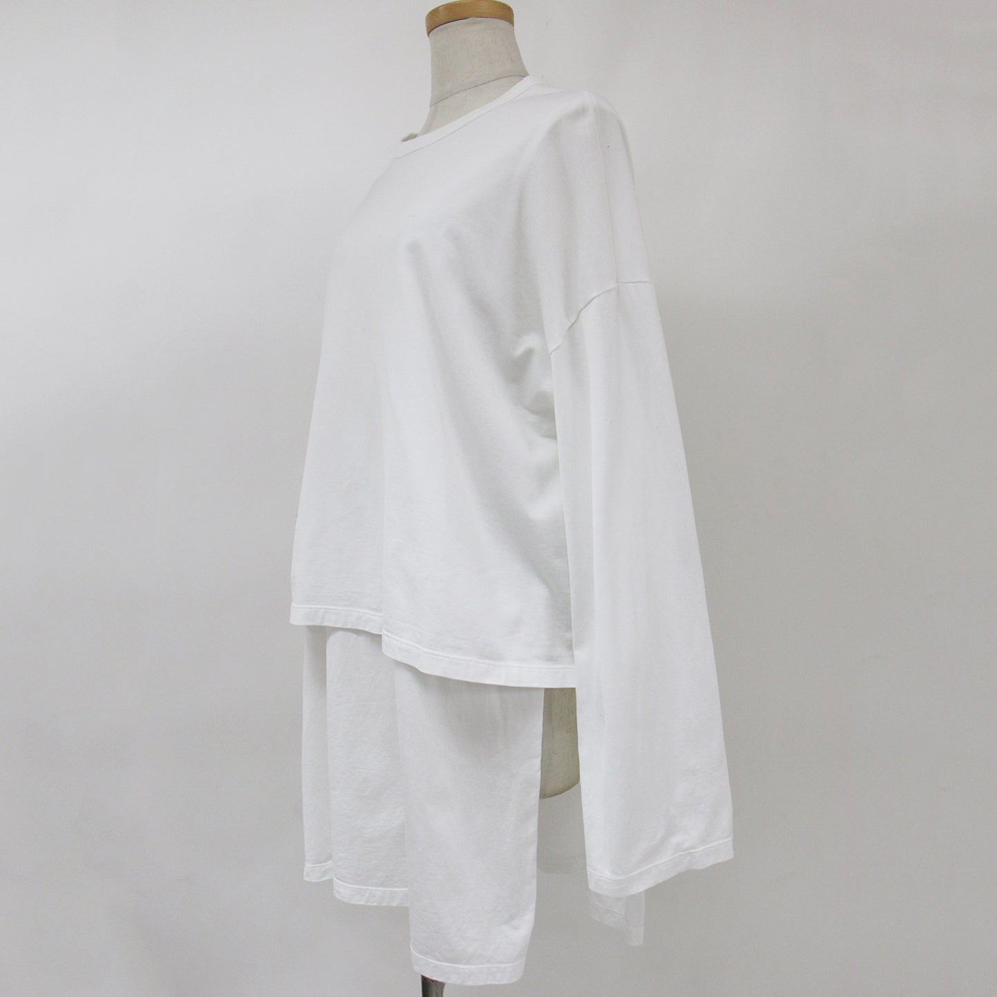 カットソー Tシャツ ロング チュニック丈 長袖 クルーネック レイヤード スリット コットン 240313