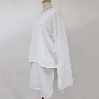 カットソー Tシャツ ロング チュニック丈 長袖 クルーネック レイヤード スリット コットン 240313