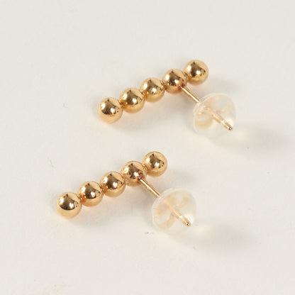 K18YG 5連 ボール ピアス / 両耳用 縦型 バータイプ