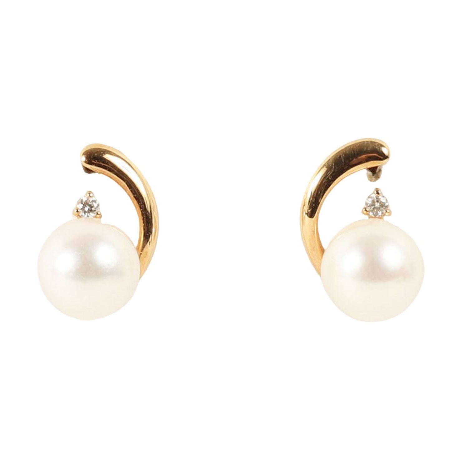 K18YG アコヤ真珠 ピアス / 両耳用 ダイヤモンド