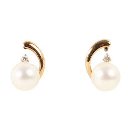 K18YG アコヤ真珠 ピアス / 両耳用 ダイヤモンド