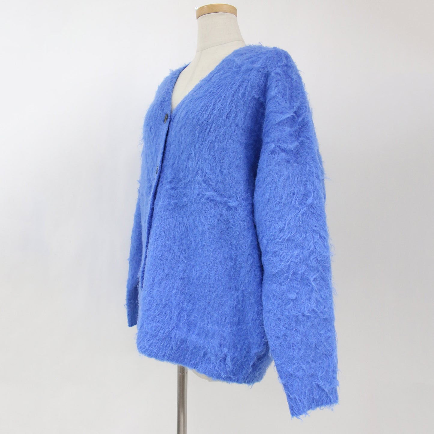 ニット カーディガン ミドル Vネック 長袖 ドロップショルダー オーバーサイズ シャギー アクリル ナイロン ウール ポリエステル ポリウレタン 23秋冬 240209