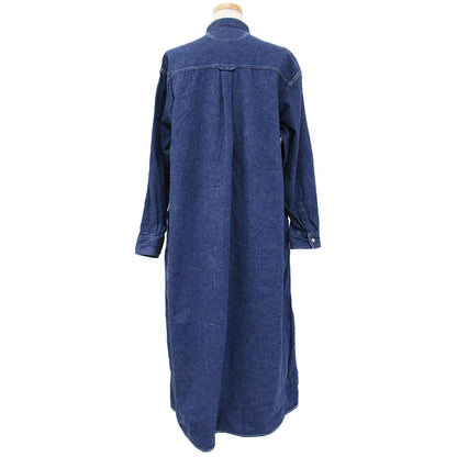 ワンピース デニム シャツ ロング マキシ Aライン スタンドカラー 長袖 スナップボタン 羽織り コットン 綿 240422