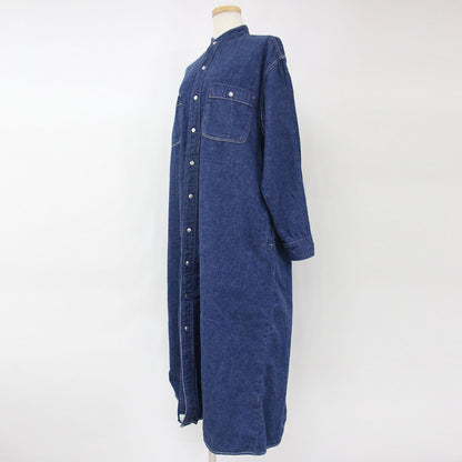 ワンピース デニム シャツ ロング マキシ Aライン スタンドカラー 長袖 スナップボタン 羽織り コットン 綿 240422