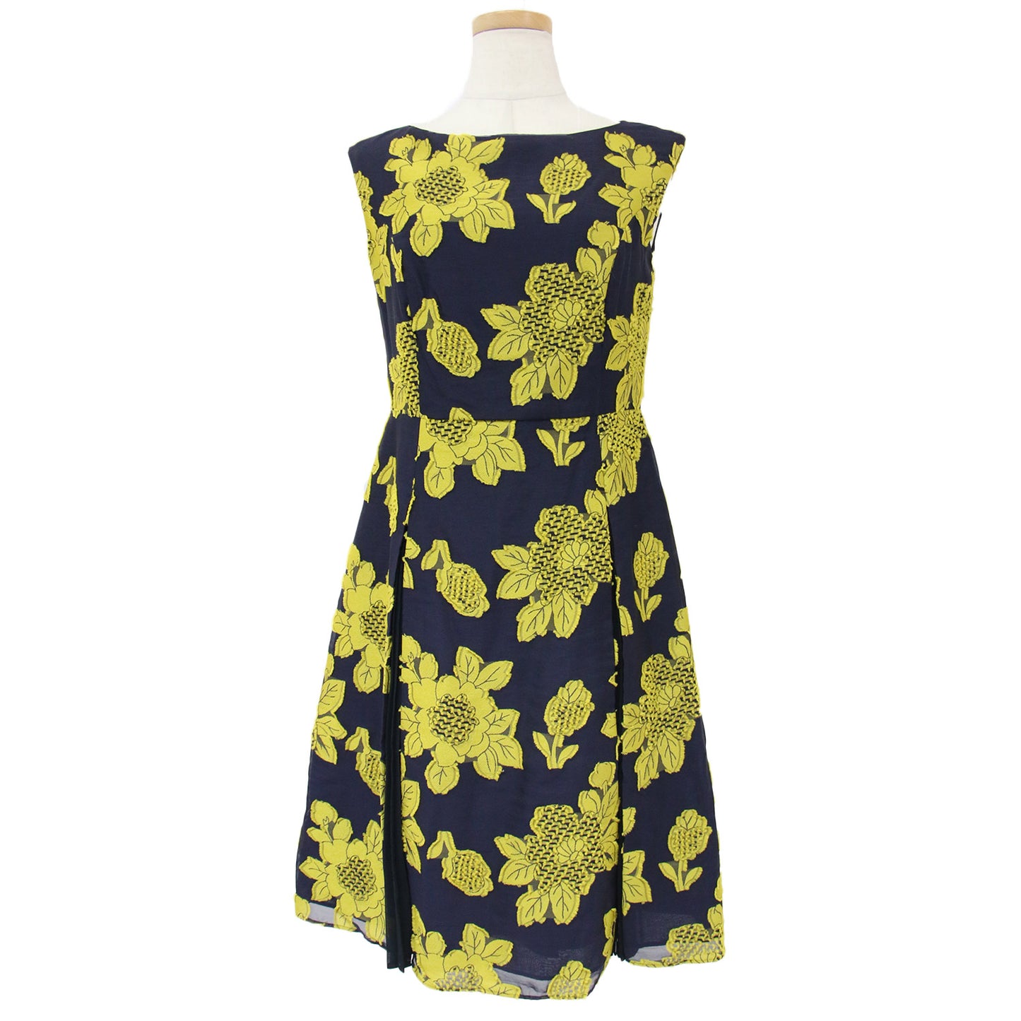 ワンピース ミディ ひざ丈 ノースリーブ ボートネック フラワー カットジャガード FRAMBOYAN 240409