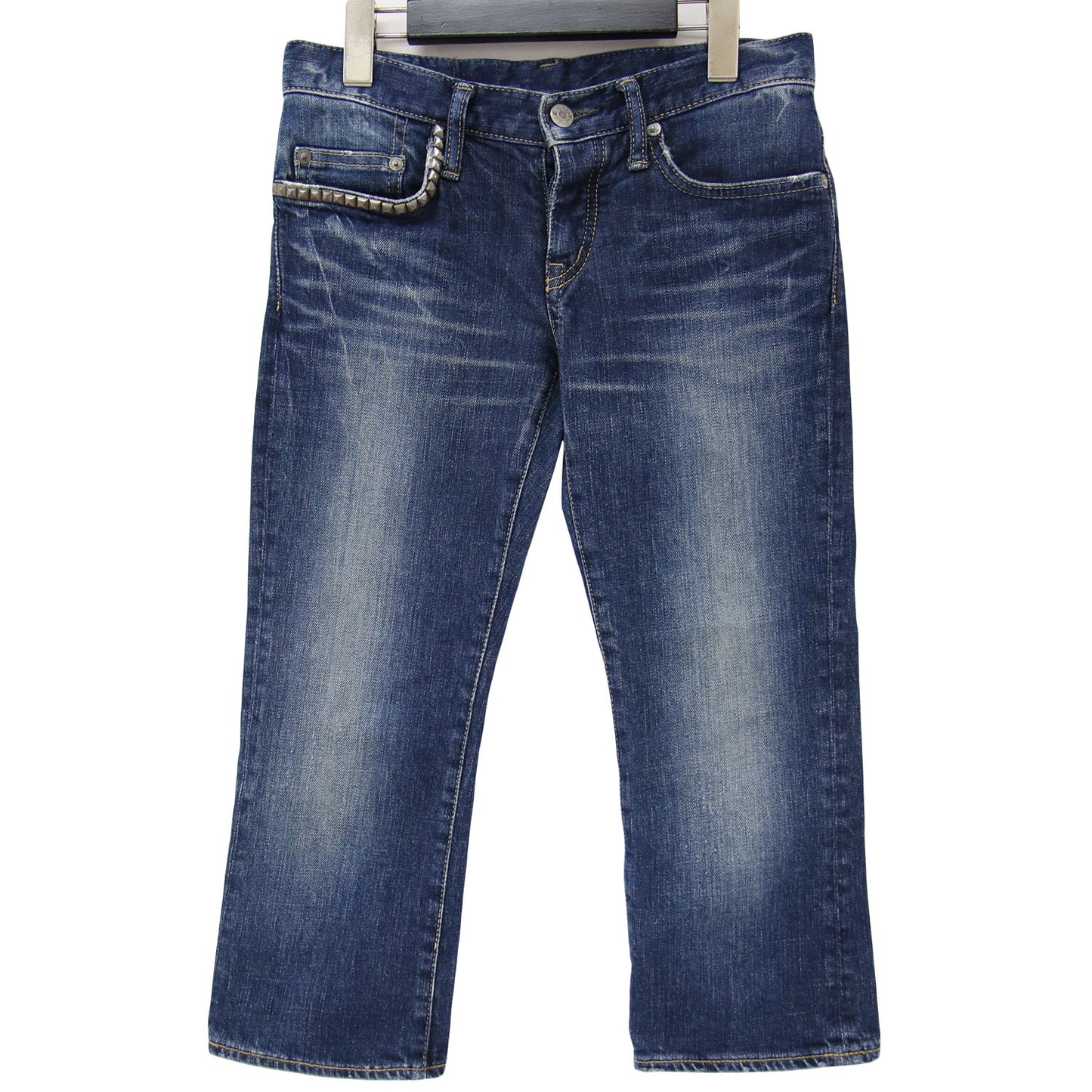 パンツ デニムパンツ クロップド丈 ローライズ スタッズ ストレッチ コットン 綿 240606