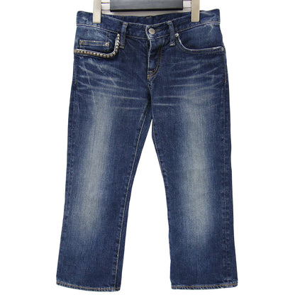 パンツ デニムパンツ クロップド丈 ローライズ スタッズ ストレッチ コットン 綿 240606