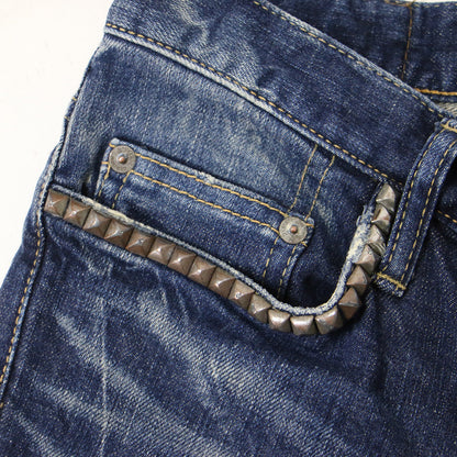 パンツ デニムパンツ クロップド丈 ローライズ スタッズ ストレッチ コットン 綿 240606