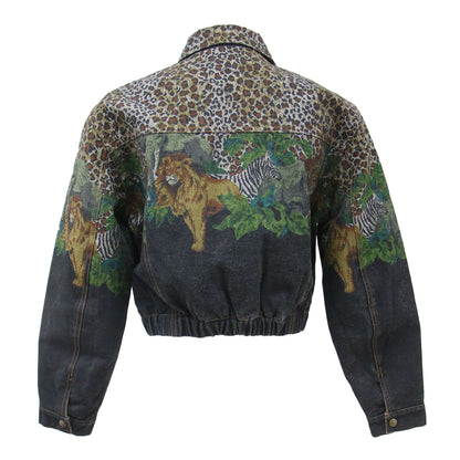 ジャケット デニムジャケット ショート丈 ヒョウ柄 レオパード アニマルプリント 中わた コットン VINTAGE 240508
