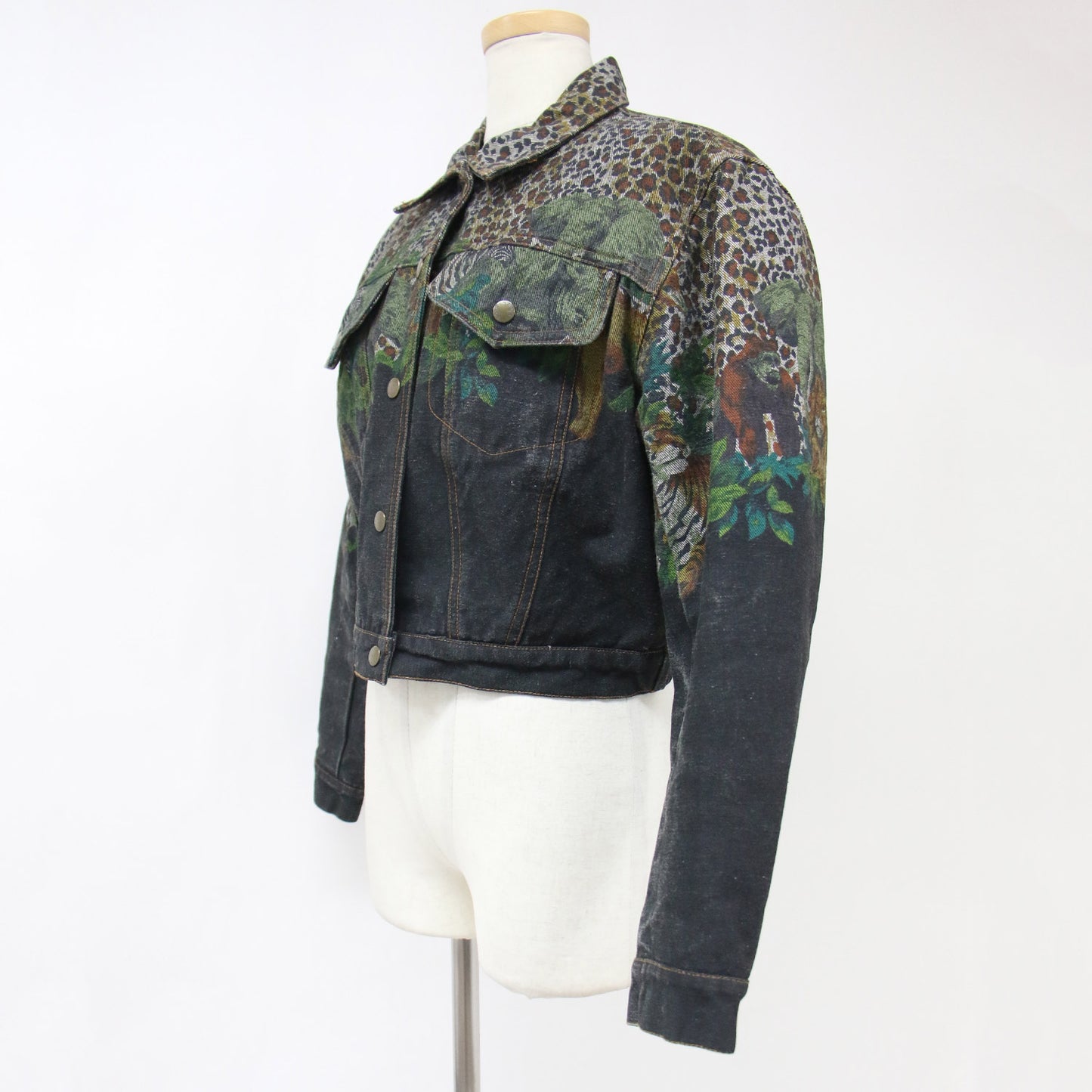 ジャケット デニムジャケット ショート丈 ヒョウ柄 レオパード アニマルプリント 中わた コットン VINTAGE 240508