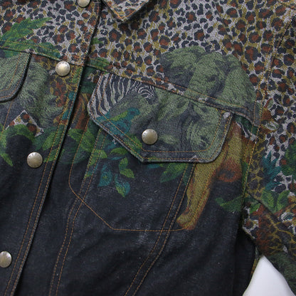 ジャケット デニムジャケット ショート丈 ヒョウ柄 レオパード アニマルプリント 中わた コットン VINTAGE 240508