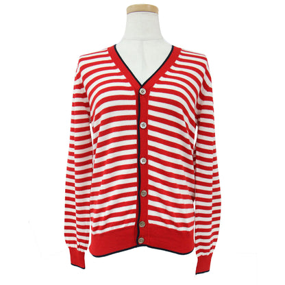 カーディガン ニット Vネック 長袖 ボーダー パイピング ハイゲージ ウール 240501