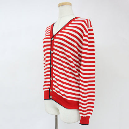 カーディガン ニット Vネック 長袖 ボーダー パイピング ハイゲージ ウール 240501