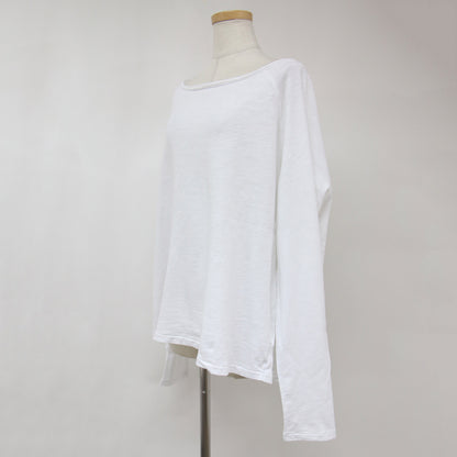 24春夏 コットンスラブ プルオーバー カットソー / Tシャツ 長袖 ルーズシルエット ボートネック 240723