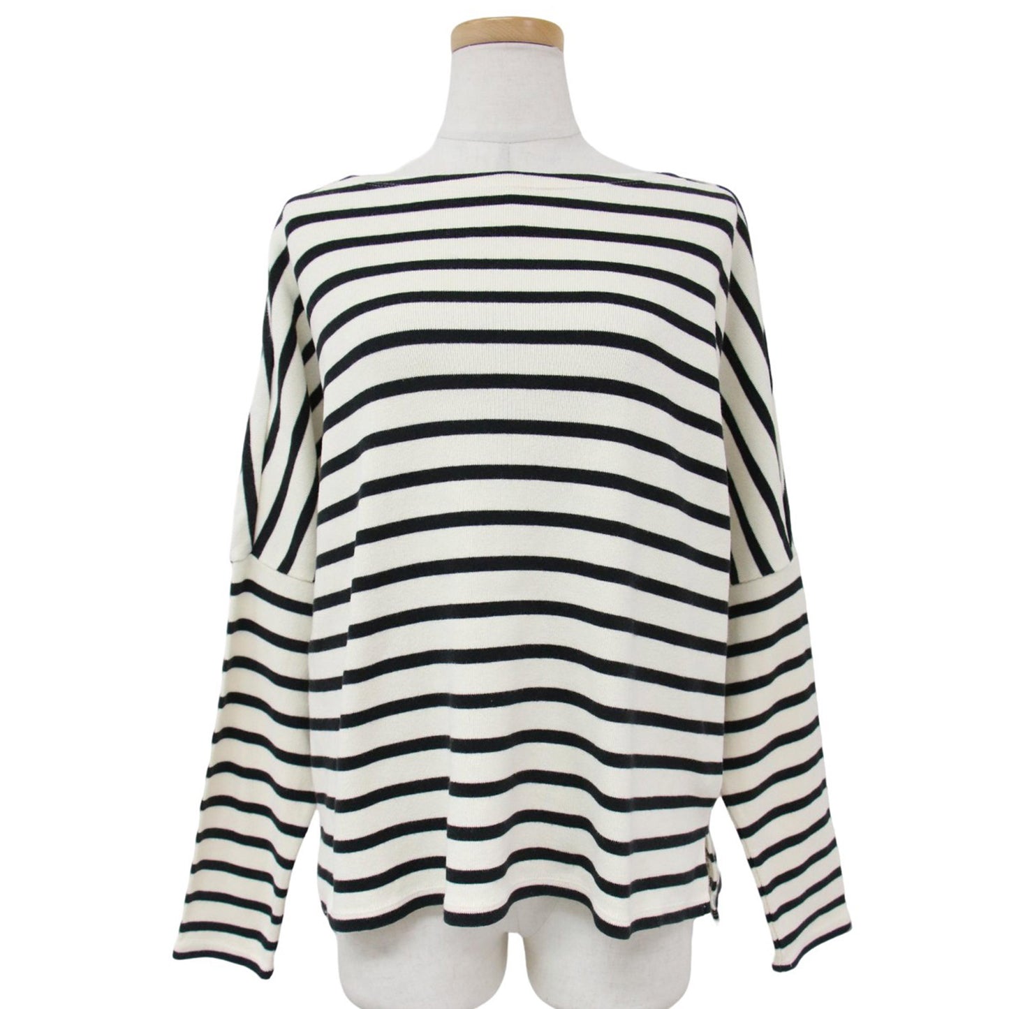 ボーダー ワイドシルエット カットソー / コットン ボートネック Tシャツ バスクシャツ 長袖 240724