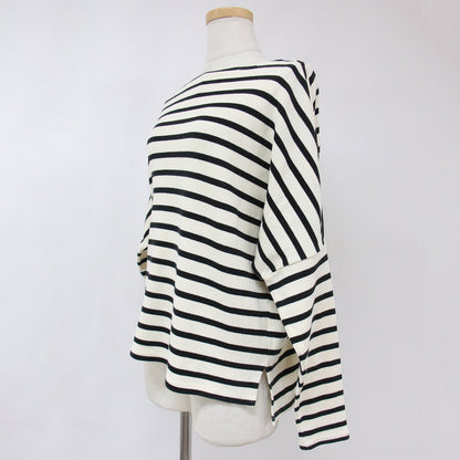 ボーダー ワイドシルエット カットソー / コットン ボートネック Tシャツ バスクシャツ 長袖 240724