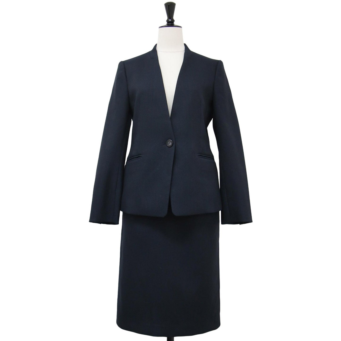 ジャケット スカート セットアップ / スーツ ノーカラー ミディ丈 長袖 ストレッチ 241112