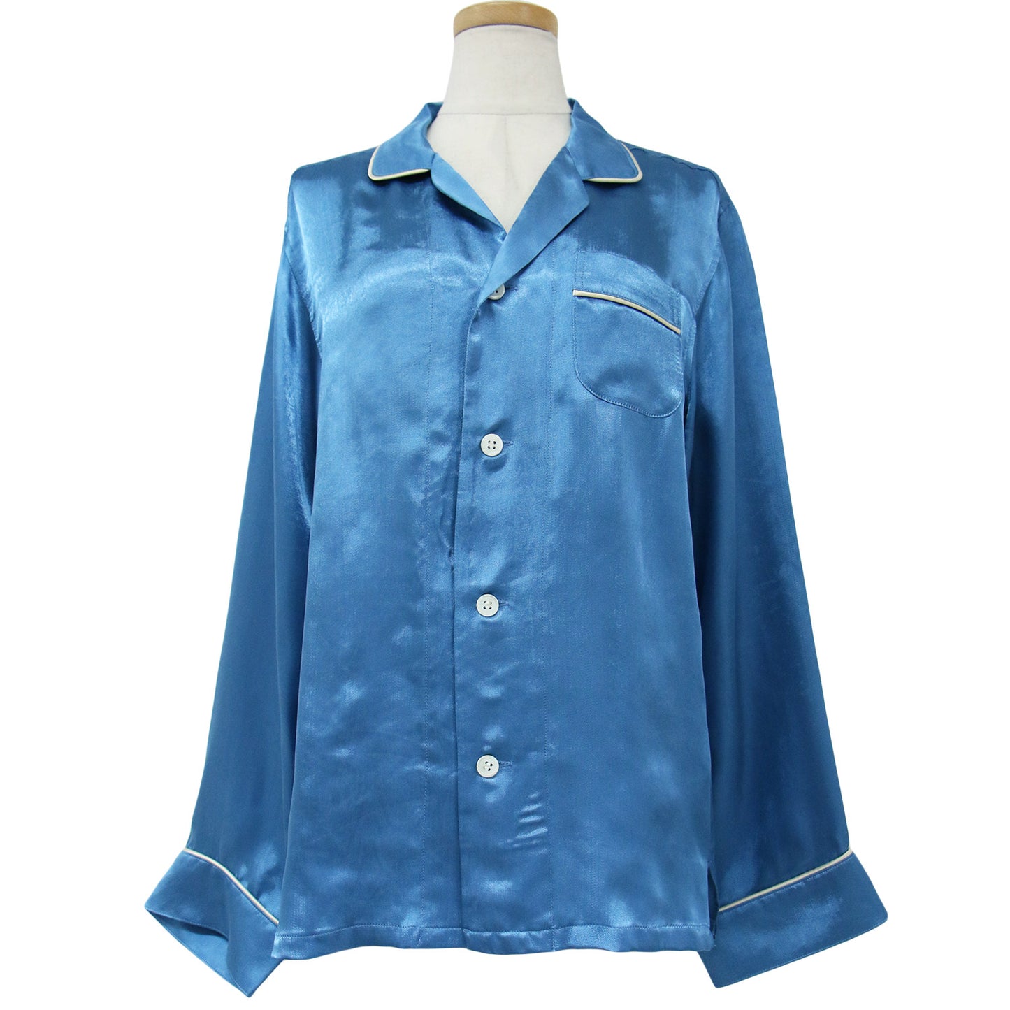 シャツ ブラウス パジャマシャツ オープンカラー ワイドスリーブ 長袖 ボタン 光沢 サテン レーヨン 24春夏 240419