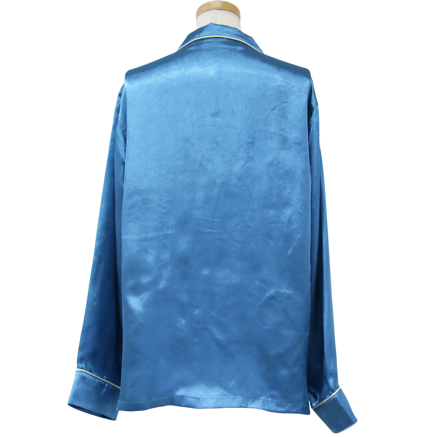 シャツ ブラウス パジャマシャツ オープンカラー ワイドスリーブ 長袖 ボタン 光沢 サテン レーヨン 24春夏 240419