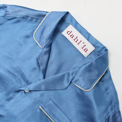 シャツ ブラウス パジャマシャツ オープンカラー ワイドスリーブ 長袖 ボタン 光沢 サテン レーヨン 24春夏 240419