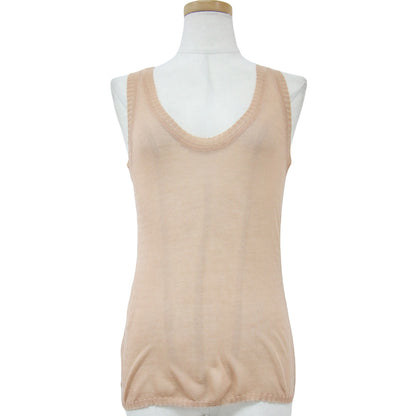 ニット プルオーバー Uネック ノースリーブ タンクトップ ハイゲージ 薄手 シアー 透け コットン 綿 240419