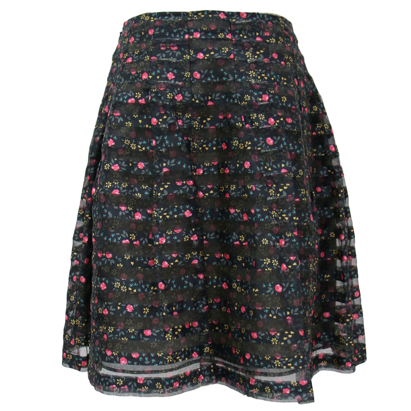 スカート ミディ丈 ひざ丈 タック Aライン ボーダー 花柄 フラワープリント オーガンジー 240618