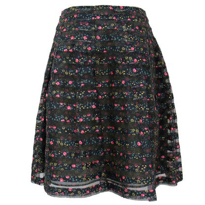 スカート ミディ丈 ひざ丈 タック Aライン ボーダー 花柄 フラワープリント オーガンジー 240618