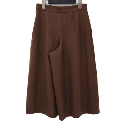 パンツ キュロット ミディ丈 ひざ下 プリーツ ハイウエスト サキソニー ストレッチ ウール 240618