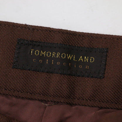 パンツ キュロット ミディ丈 ひざ下 プリーツ ハイウエスト サキソニー ストレッチ ウール 240618