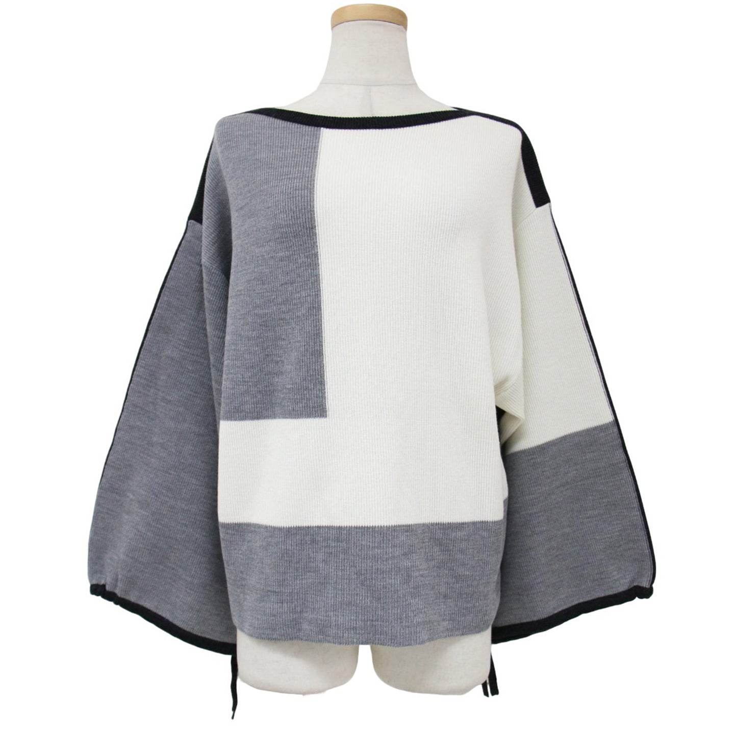 ウール ポリエステル ボートネック プルオーバー / ニット 長袖 バイカラー 配色 241008