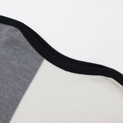 ウール ポリエステル ボートネック プルオーバー / ニット 長袖 バイカラー 配色 241008