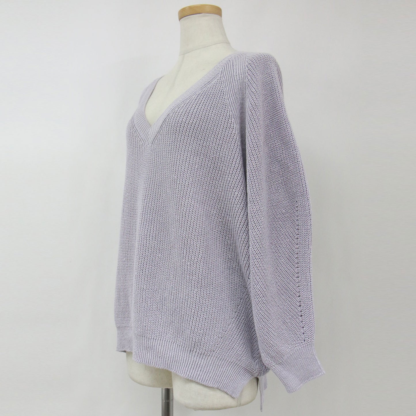 ニット プルオーバー Vネック ボリュームスリーブ 長袖 ローゲージ オーバーサイズ サマーニット リネン 麻 240422