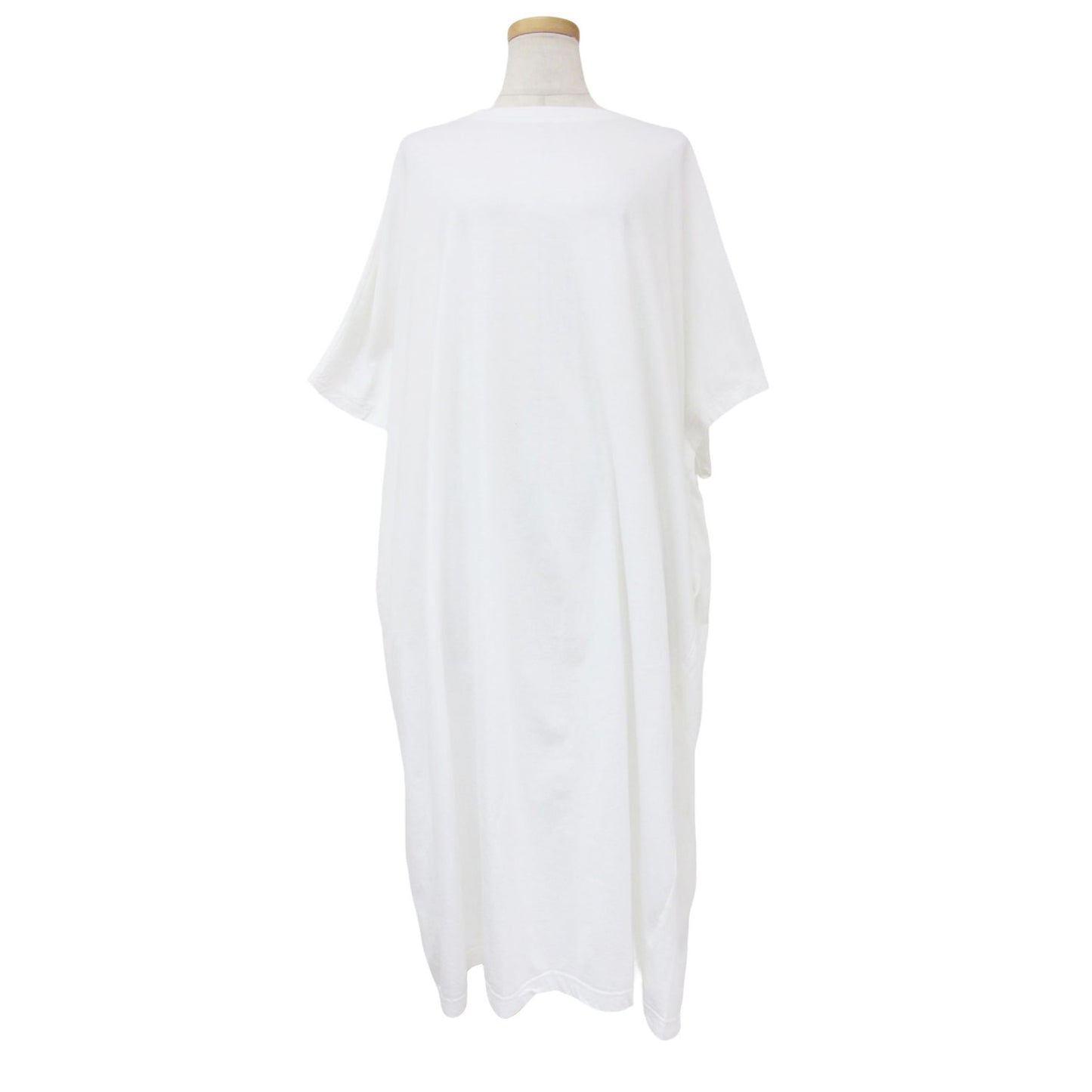 23春夏 オーガニックコットン ドロップ ワンピース / ロング タック ラウンドネック 半袖 五分袖 240816