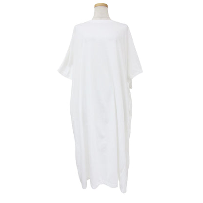 23春夏 オーガニックコットン ドロップ ワンピース / ロング タック ラウンドネック 半袖 五分袖 240816