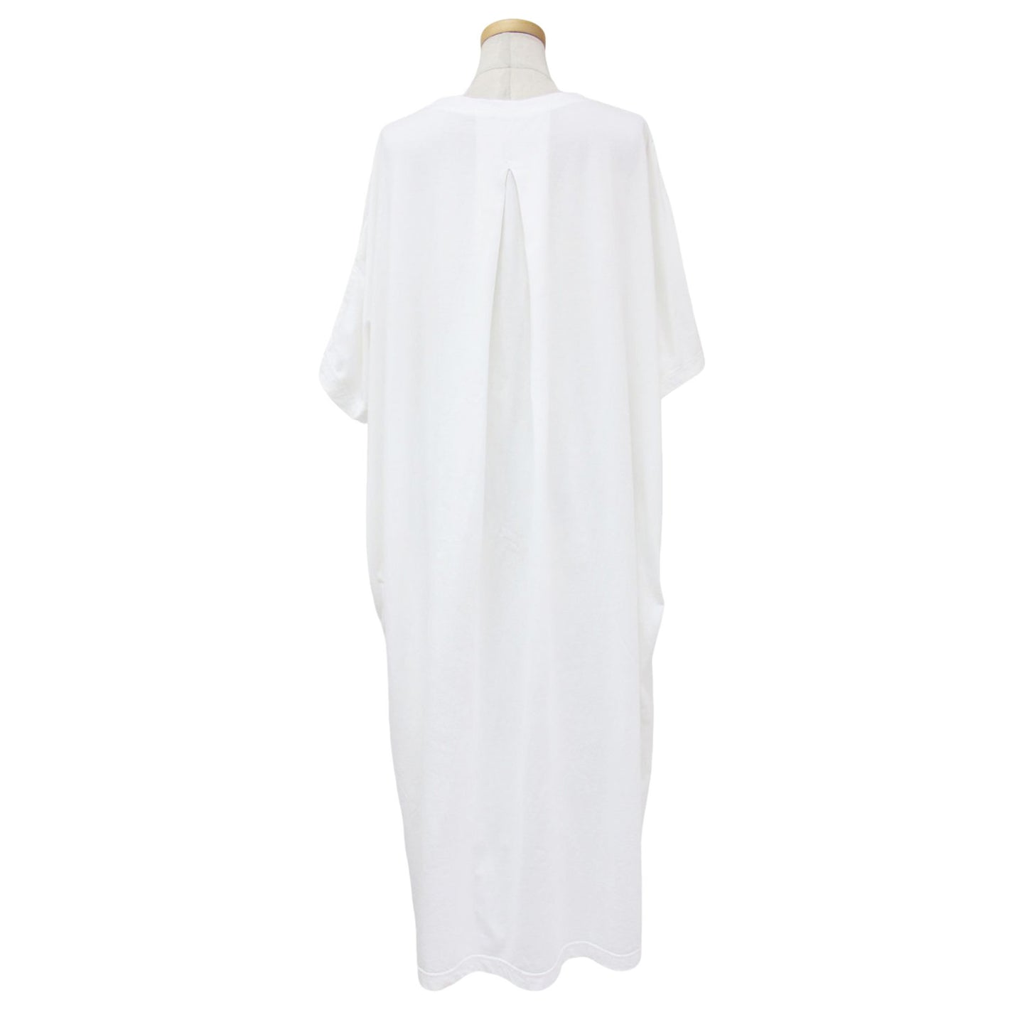 23春夏 オーガニックコットン ドロップ ワンピース / ロング タック ラウンドネック 半袖 五分袖 240816